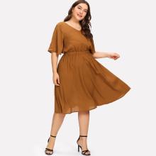 Shein Plus V Cut Back Knot Detail Dress