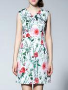 Shein White V Neck Floral Sheath Dress