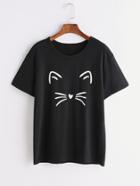 Shein Black Cat Print T-shirt