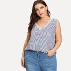 Shein Plus Contrast Lace Trim Mixed Print Shell Top