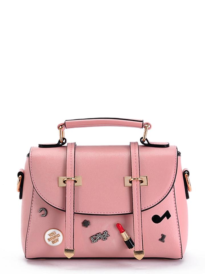 Shein Piping Detail Pu Shoulder Bag With Patch