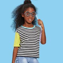 Shein Girls Color Block Striped Tee