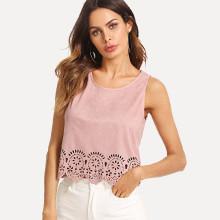 Shein Laser Cut Insert Scallop Hem Top