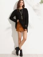 Shein Black Ripped Crew Neck Long Sleeve Sweater
