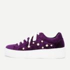 Shein Faux Pearl Lace Up Velvet Sneakers