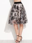 Shein Floral Print Sheer Organza Contrast Elastic Waist Skirt