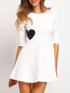 Shein White Half Sleeve Heart Print Flare Dress