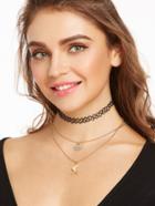 Shein Black Layered Eye And Tower Pendant Choker Necklace