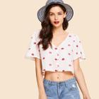 Shein Allover Red Lip Print Button Up Blouse