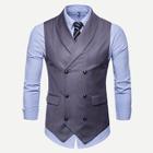 Shein Men Solid Double Breasted Pointed Hem Vest