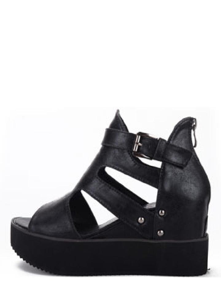 Shein Black Fish Mouth Pierced High Platforms Sandals