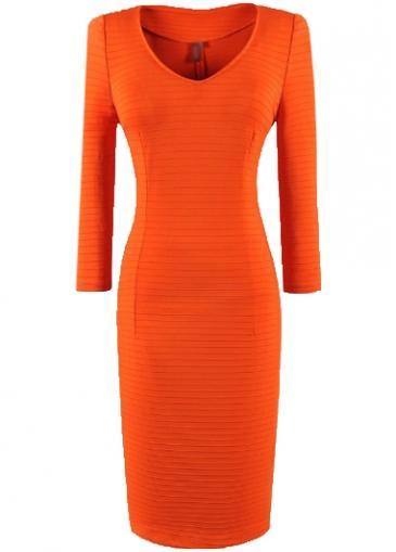 Rosewe Enchanting Long Sleeve Round Neck Orange Knee Length Dress