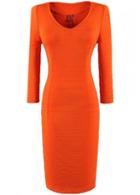 Rosewe Enchanting Long Sleeve Round Neck Orange Knee Length Dress