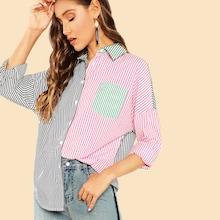 Shein Color Block Pocket Front Shirt