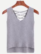 Shein Grey Lace Up High Low Knit Top