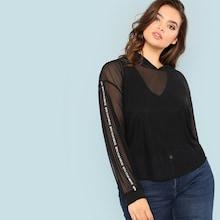 Shein Plus Print Sleeve Crop Mesh Hoodie