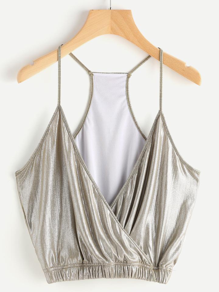 Shein Wrap Front V Neckline Elastic Hem Cami Top