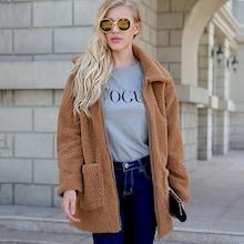 Shein Zip Up Solid Pocket Teddy Coat