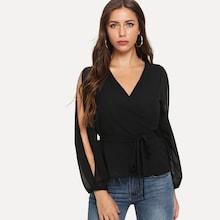 Shein Split Sleeve Knot Front Blouse