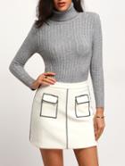 Shein Grey Turtleneck Cable Knit Sweater