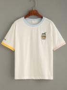 Shein Embroidered Contrast Neck T-shirt