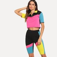 Shein Colorblock Collar Top & Shorts