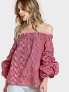 Shein Quarter Sleeve Ruffle Detail Top Red
