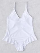 Shein Flounce Detail Plunge Neckline One Piece Swimwear
