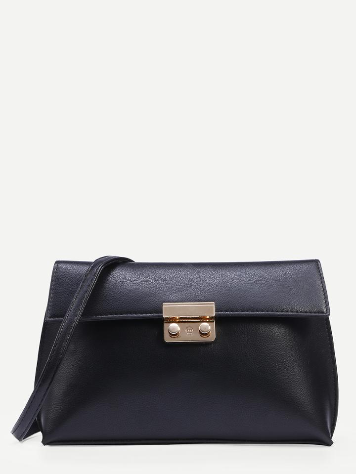 Shein Black Pushlock Envelope Flap Bag With Strap