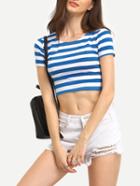 Shein Blue Striped Crop T-shirt
