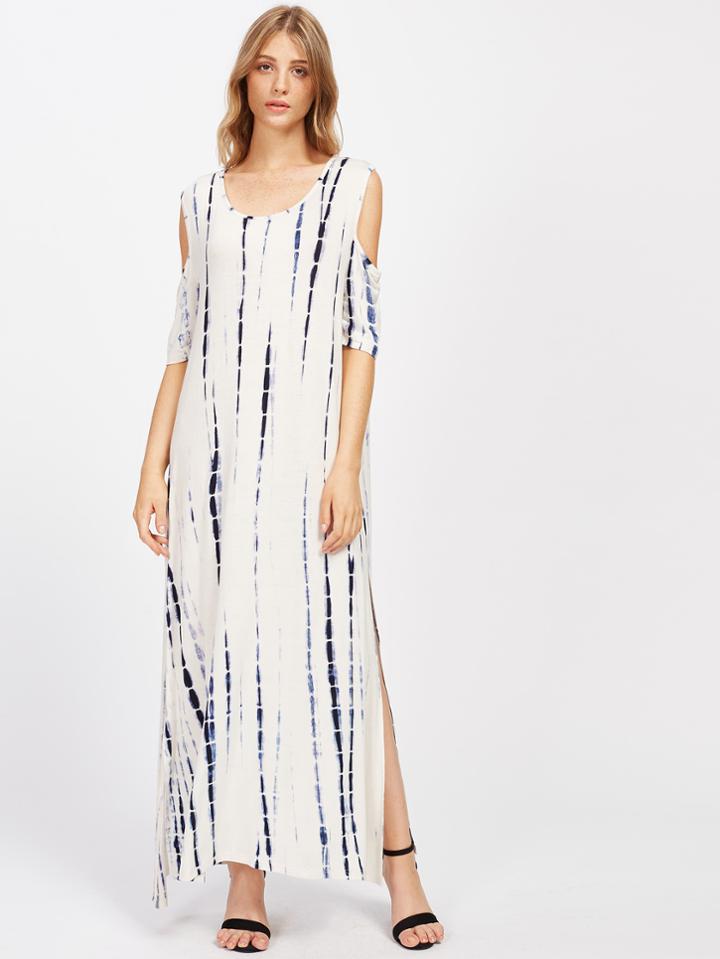 Shein Tie Dye Open Shoulder Slit Side Dress