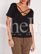 Shein Black Criss Cross Front Casual T-shirt