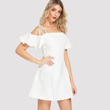 Shein Open-shoulder Ruffle Sleeve Dress
