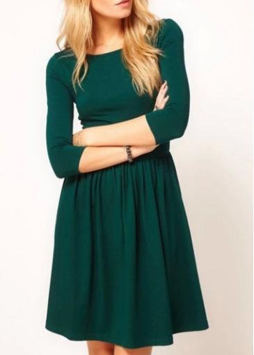 Rosewe Enchanting Green Round Neck Three Quarter Sleeve Dress