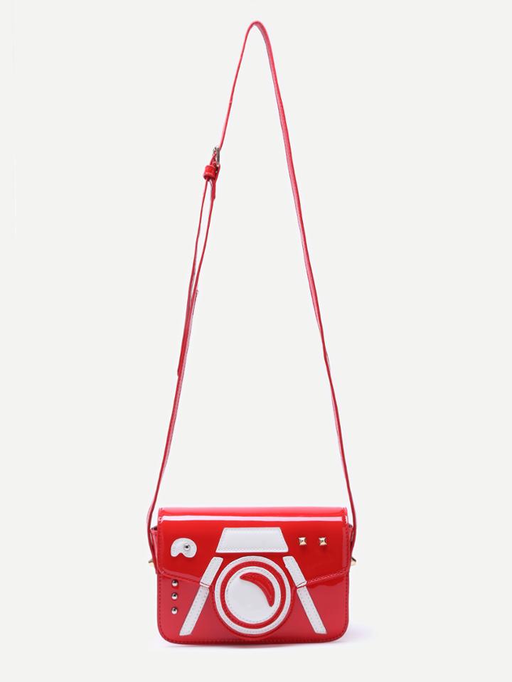 Shein Red Patent Leather Camera Design Flap Crossbody Bag