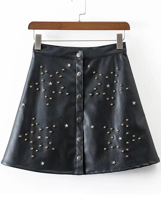 Shein Black Studded High Waist Pu Skirt