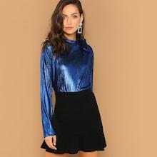 Shein Tie Neck Metallic Solid Blouse