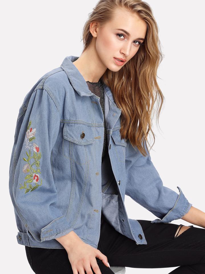 Shein Embroidered Denim Jacket