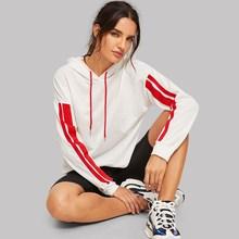 Shein Drop Shoulder Striped Sleeve Drawstring Hoodie