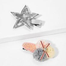 Shein Girls Star & Pom Pom Hair Clip 2pcs