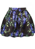 Rosewe Flower Print Pleated Black Mini Skirt