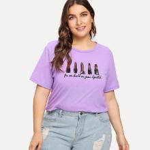 Shein Plus Lipstick & Letter Print Tee