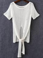 Shein White Round Neck Self Tie Slim T-shirt