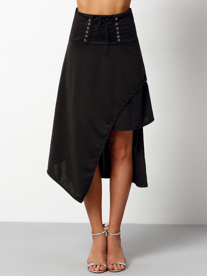 Shein Black Lace Up Asymmetrical Skirt
