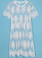 Shein White Short Sleeve Hollow Lace Dress