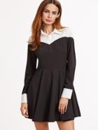 Shein Black Contrast Yoke And Cuff A Line Dress
