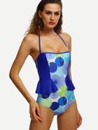 Shein Multicolor Circle Print Peplum One Piece Swimwear