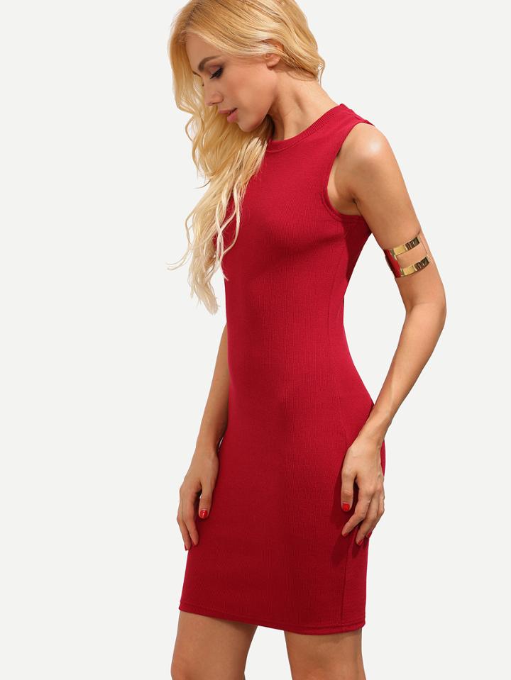 Shein Burgundy Sleeveless Ribbed Sheath Dress
