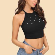 Shein Pearl Detail Halter Crop Top