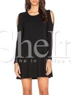 Shein Black Long Sleeve Cold Shoulder Dress